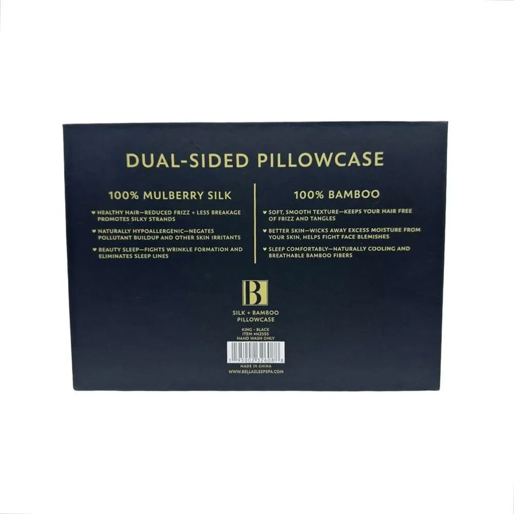 Bella Sleep + Spa | Silk + Bamboo Dual-Sided Pillowcase - King - Black